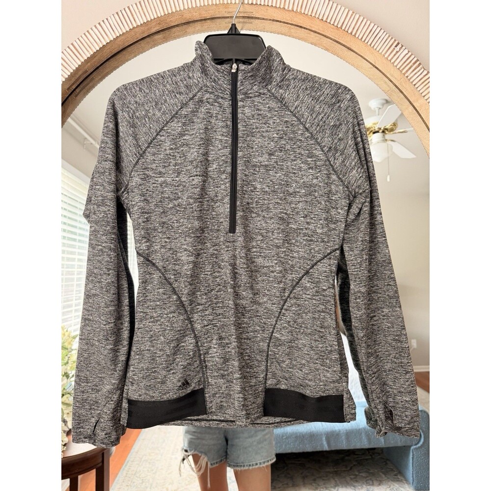 adidas Women’s S Quarter Zip Track Jacket Pullover Gray Black Athletic Top